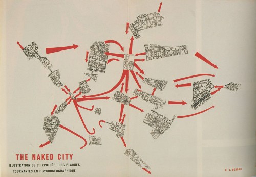 Guy Debord, The Naked City, 1957: Illustration de l'hypothèse des plaques tournantes en psychogéographie